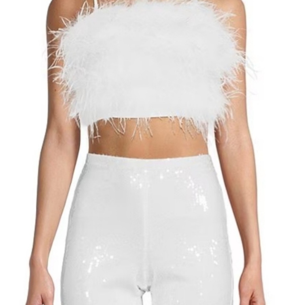 Gianni Bini White Feathered Crop Top